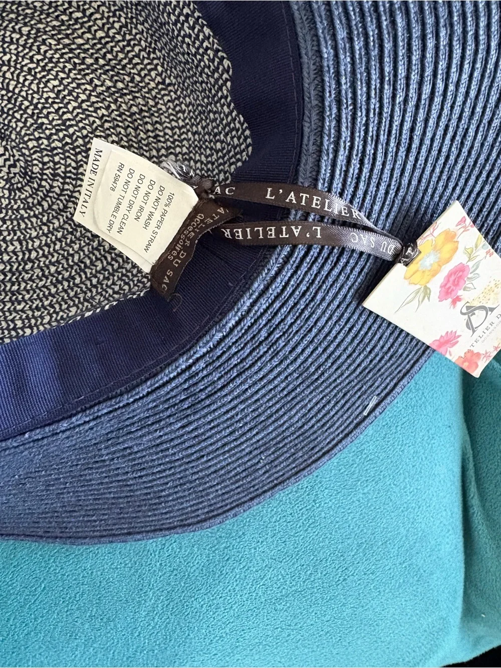 Women’s Navy and Cream Rope-Trim Wide Brim Sun Hat